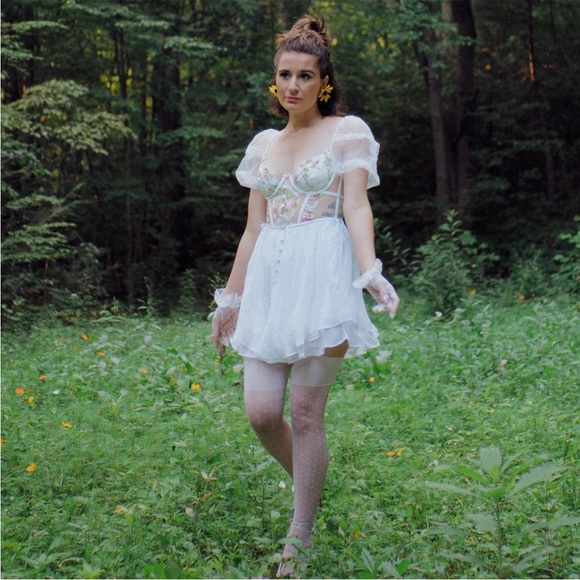 for love & lemons Trellis Rose Dress White Large - Picture 3 of 16